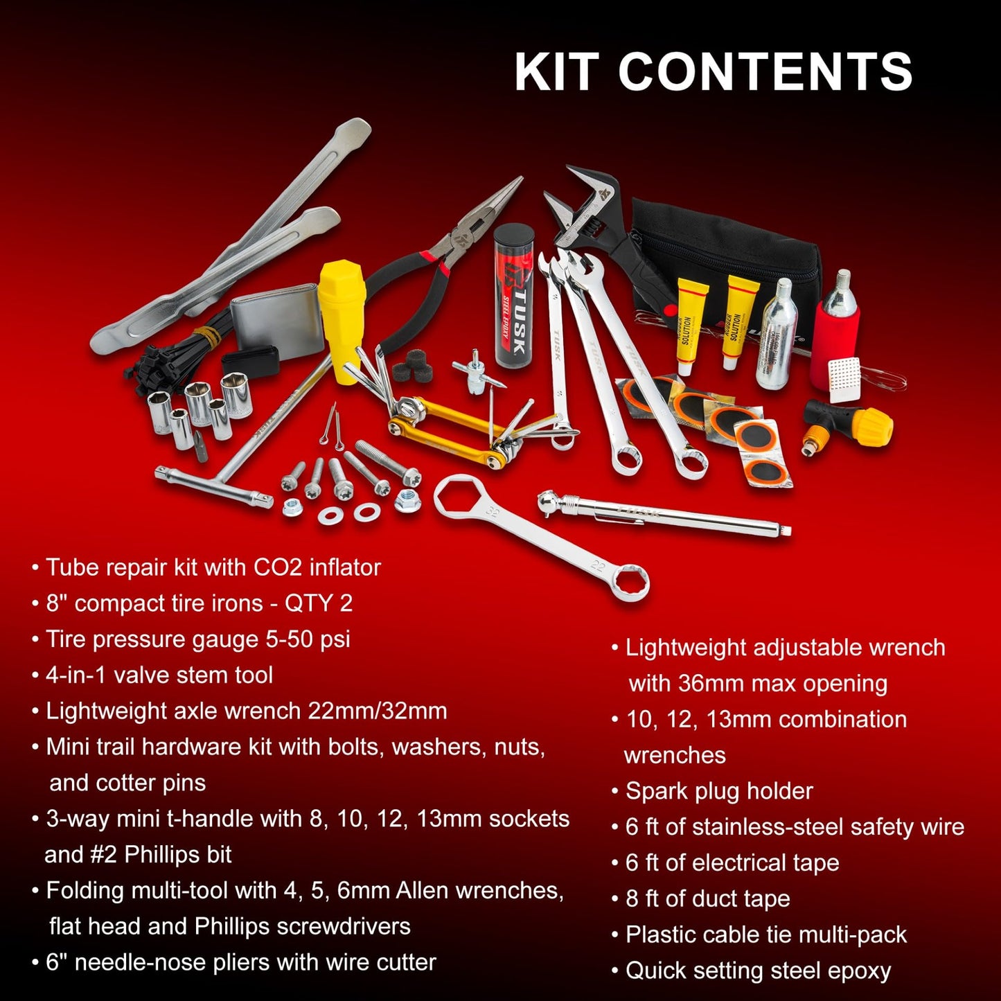 Tusk Compact Motorcycle Essentials Trail Saver Tool Kit (Axle Wrench 22mm/32mm)