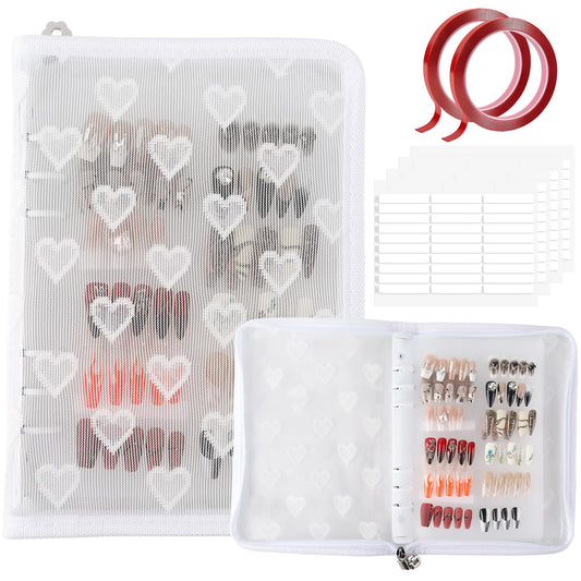 ASTONFOG Press On Nail Storage Organizer Binder with 8 Insert Pages - A5 Size & Double Sized Tape, Press on Nails Display Storage Book, Reusable Fake Nail Swatch Collecting Book (White)