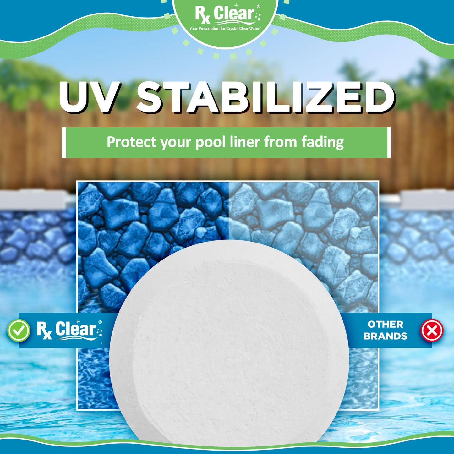Rx Clear 3" Inch Chlorine Tabs | 10 Pounds | Individual Stabilized Chlorinating Tablets for Sanitizing Swimming Pools | Long Lasting, Slow Dissolving, and UV Protected