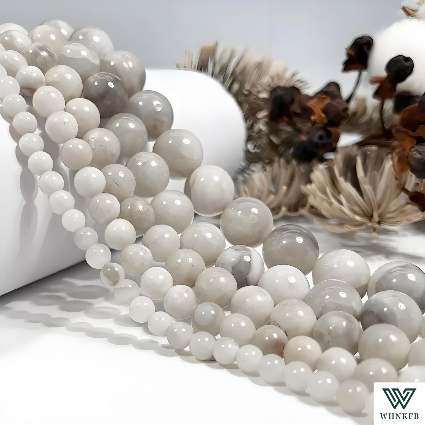 WHNKFB 6mm 100PCS Natural White Crazy Lace Agate Round Beads, Milky Pearl-Alternative Loose Stone Beads for Jewelry Making Craft - 4mm 6mm 8mm 10mm Options with Free Elastic Cord
