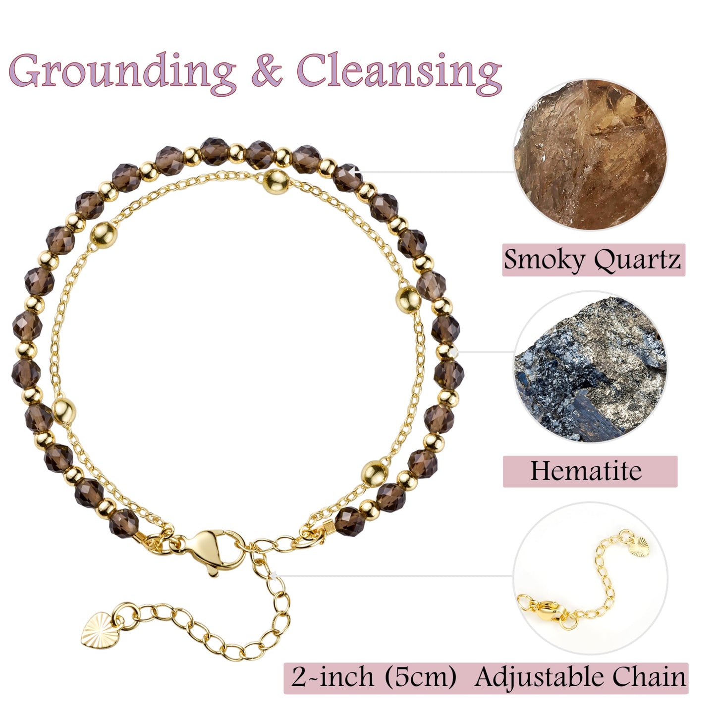 Farfume Smoky Quartz Crystal Bracelet Beaded Bracelets for Women 4mm Natural Stone Beads Gemstone Handmade Jewelry Valentine's Day Gifts