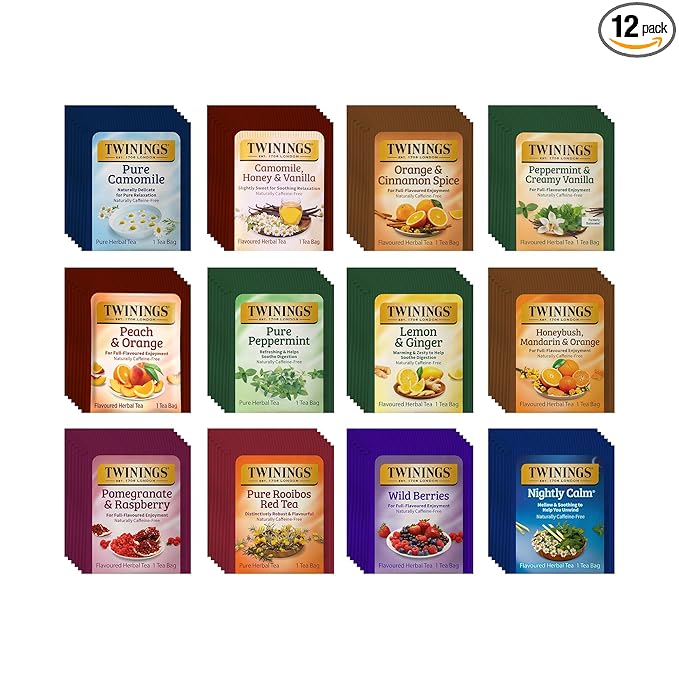 Twinings 48 Tea Bags Herbal Variety Pack â 12 Herbal Flavors, Caffeine-Free, Individually Wrapped, Perfect Tea for Any Occasion