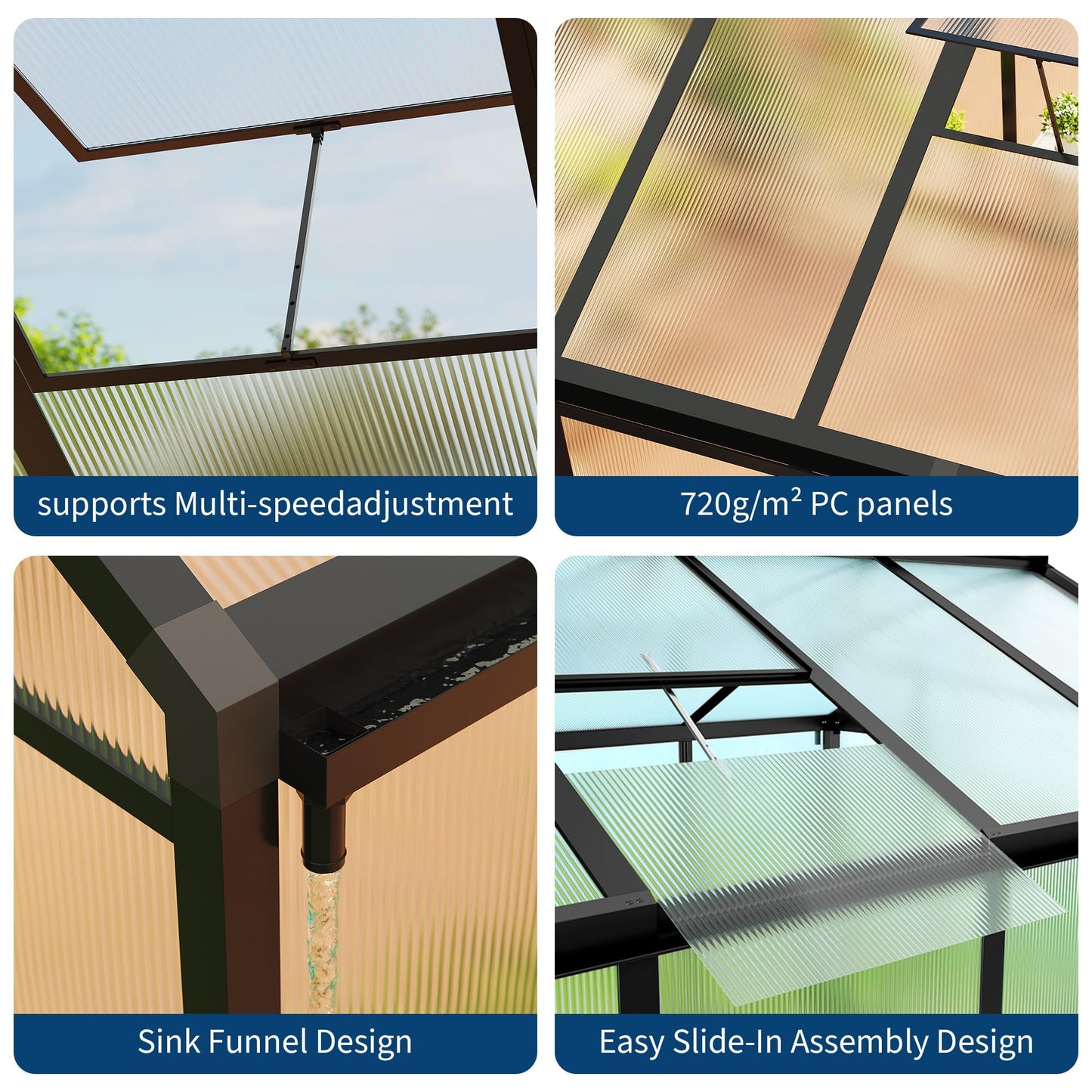 8x10 FT Greenhouse, Greenhouses for Outside, Polycarbonate Greenhouse with Aluminum Frame, Lockable Door and Ajustable Roof Vent for Backyard, Green Houses for Outside Garden Backyard, Patio