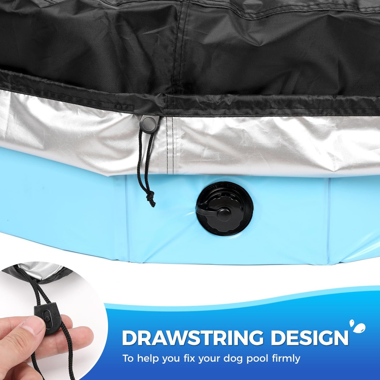 Tufmunb 71-72 inch Dog Pool Cover, Portable Round Collapsible Bathing Tub Kiddie Pool Cover with Oxford Cloth Material and Drawstring Design, Waterproof and Dustproof (Black) - Only Cover