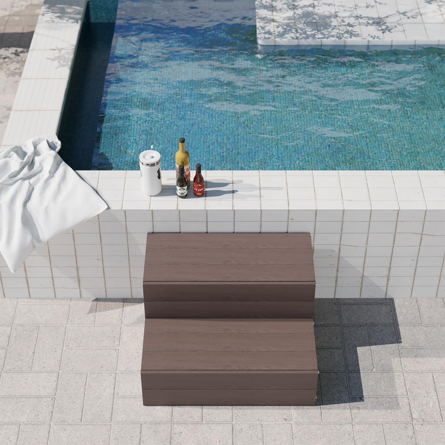 Hot Tub Steps, Universal Heavy Duty Spa & Hot Tub Step, Wood Looking Plastic Steps for Hot Tub, Use for Round or Straight Sided Spa, Non-Slip Steps for Outdoor/Indoor, 600lbs Load Capacity