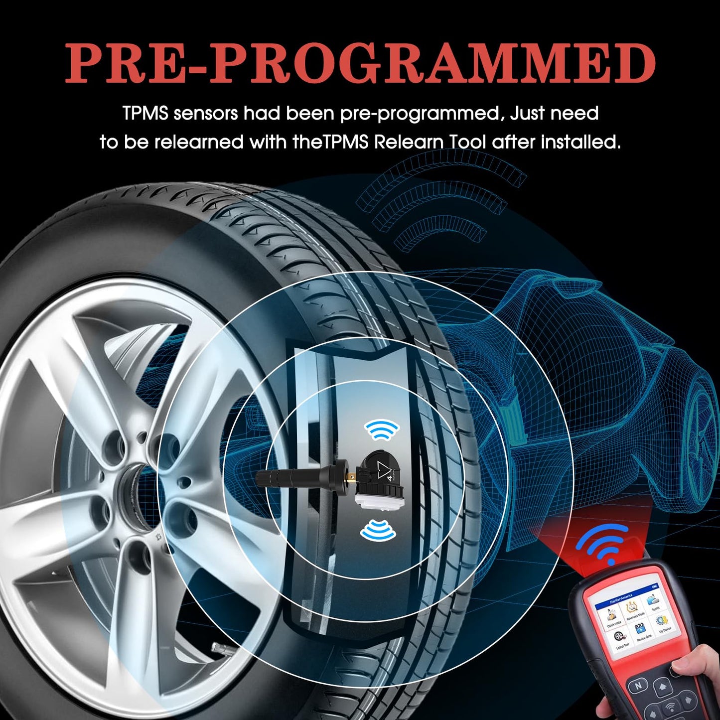 Niutudza TPMS Sensor Compatible with Chevy/Buick/Cadillac/GMC Acadia Sierra 2016-2019, 433MHz Pre-Programmed Tire Pressure Sensors, Replace 13598773 3516165 13506028 13594222 4 Pack