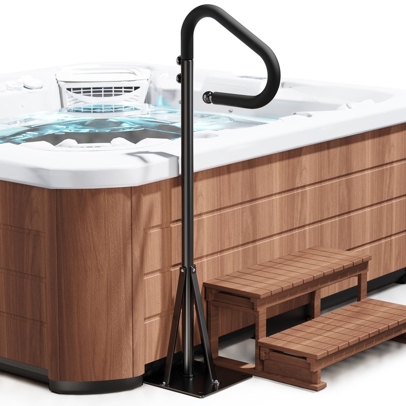 55''-62'' Hot Tub Handrail Side Safety Rail – 360° Swivel Spa Grab Bar, Heavy-Duty Powder-Coated Steel Assist Handle with Anti-Slip Foam Grip, Fits Most Hot Tubs, Swim Spas & Pools, 600LBS Capacity