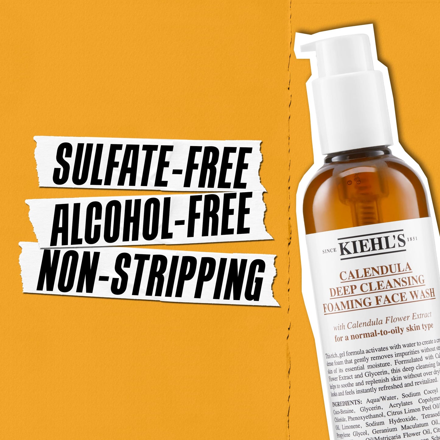 Kiehl's Calendula Deep Cleansing Face Wash, Balances Skin While Gently Removing Impurities, Soothing and Refreshing, Boosts Moisture Barrier for Soft-Feeling Skin, Paraben + Sulfate Free - 7.8 fl oz
