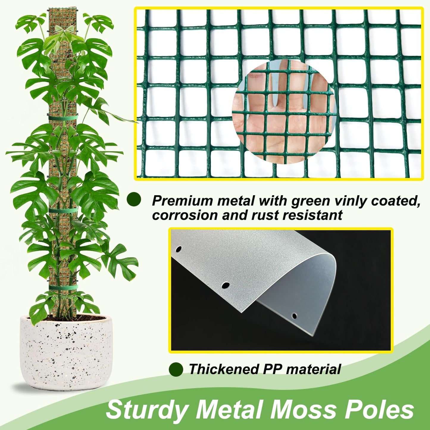70" Metal Moss Pole, D Shape Sphagnum Moss Pole, Moss Poles for Climbing Plants, Monstera, Indoor Climbing Plants (2Pcs 70")