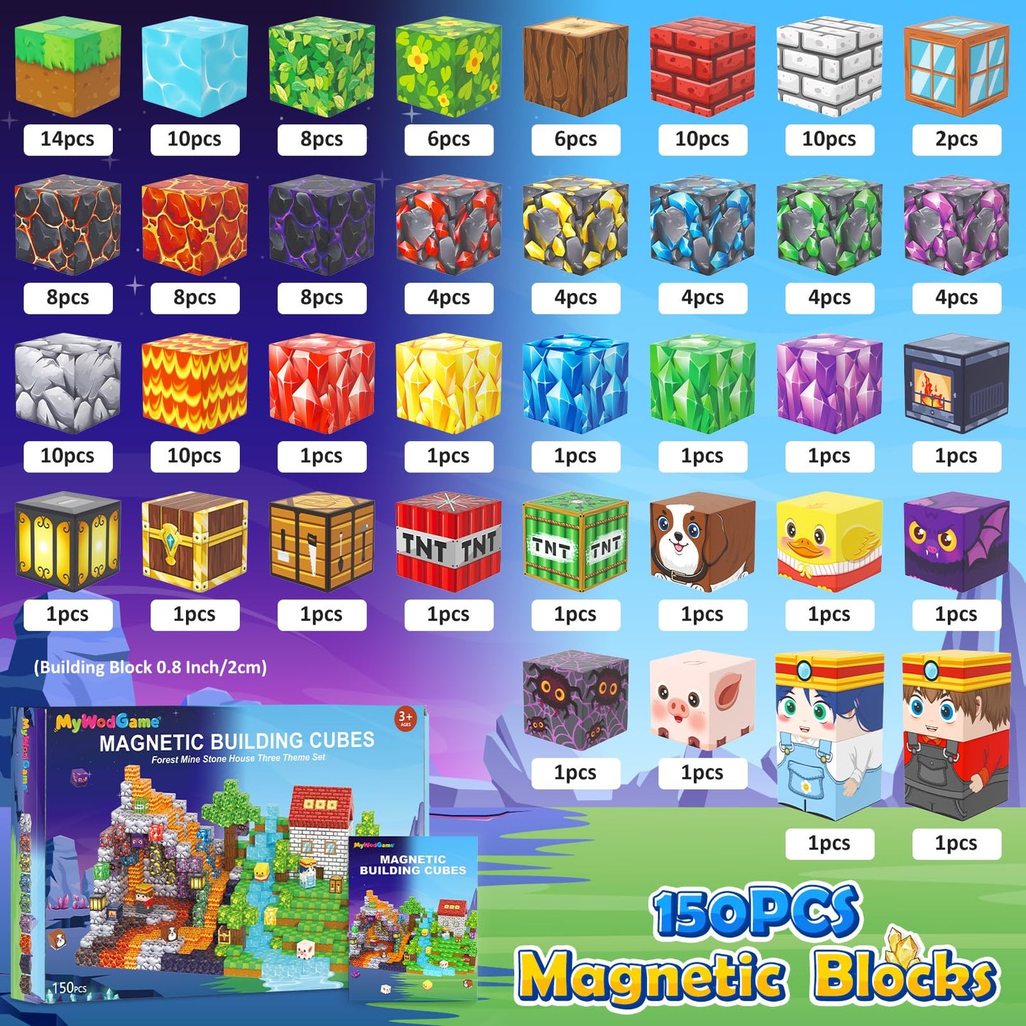 MyWodGame 150PCS Magnetic Blocks Building Toys for 3+ Year Old Boys Girls, Kids Sensory Montessori Construction Toys Christmas Birthday Gifts