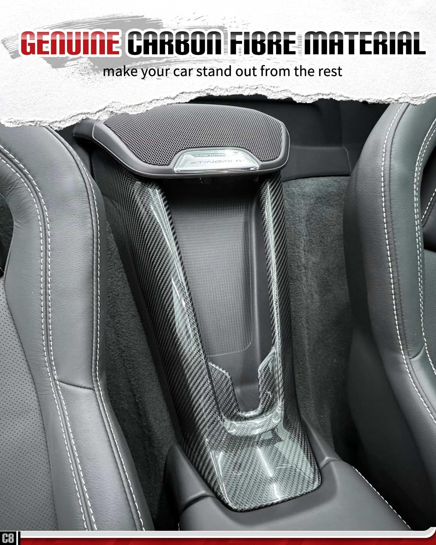 etesan Real Carbon Fiber Center Control Cover Trim fit for Corvette C8 2020-2025, Interior Rear Waterfall Wireless Charger Cover Console Waterfall Cover Accessories (Between Seats)
