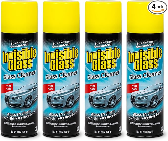 Invisible Glass 91164-4PK Premium Aerosol Glass Cleaner Spray for Car Windshields and Windows, Automotive and Home Window Cleaner, Streak-Free, Ammonia-Free, Tint-Safe â 19 oz (Pack of 4)