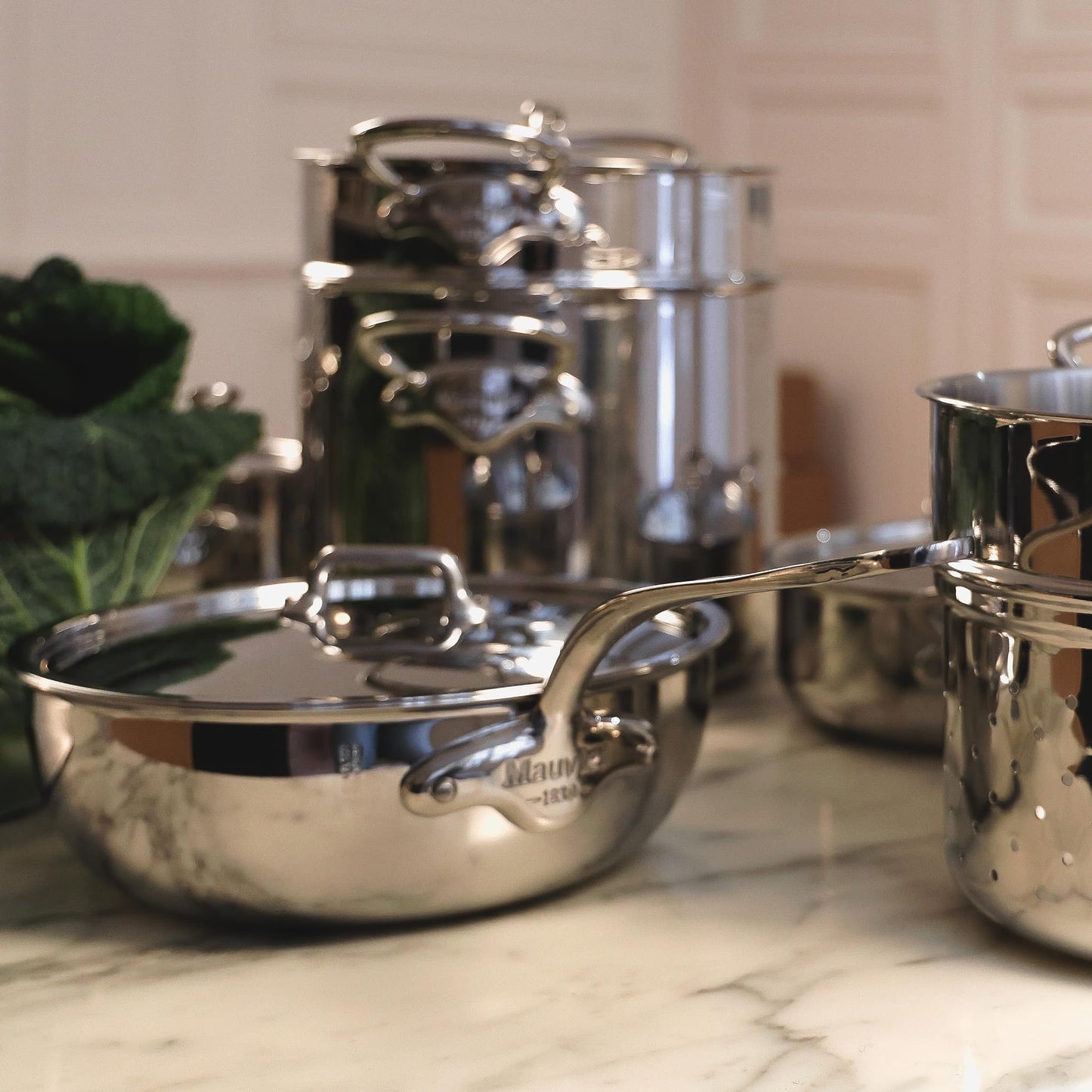 Mauviel M'Urban 4 Tri-Ply Polished Stainless Steel 12-Piece Cookware Set With Cast Stainless Steel Handles, Made In France