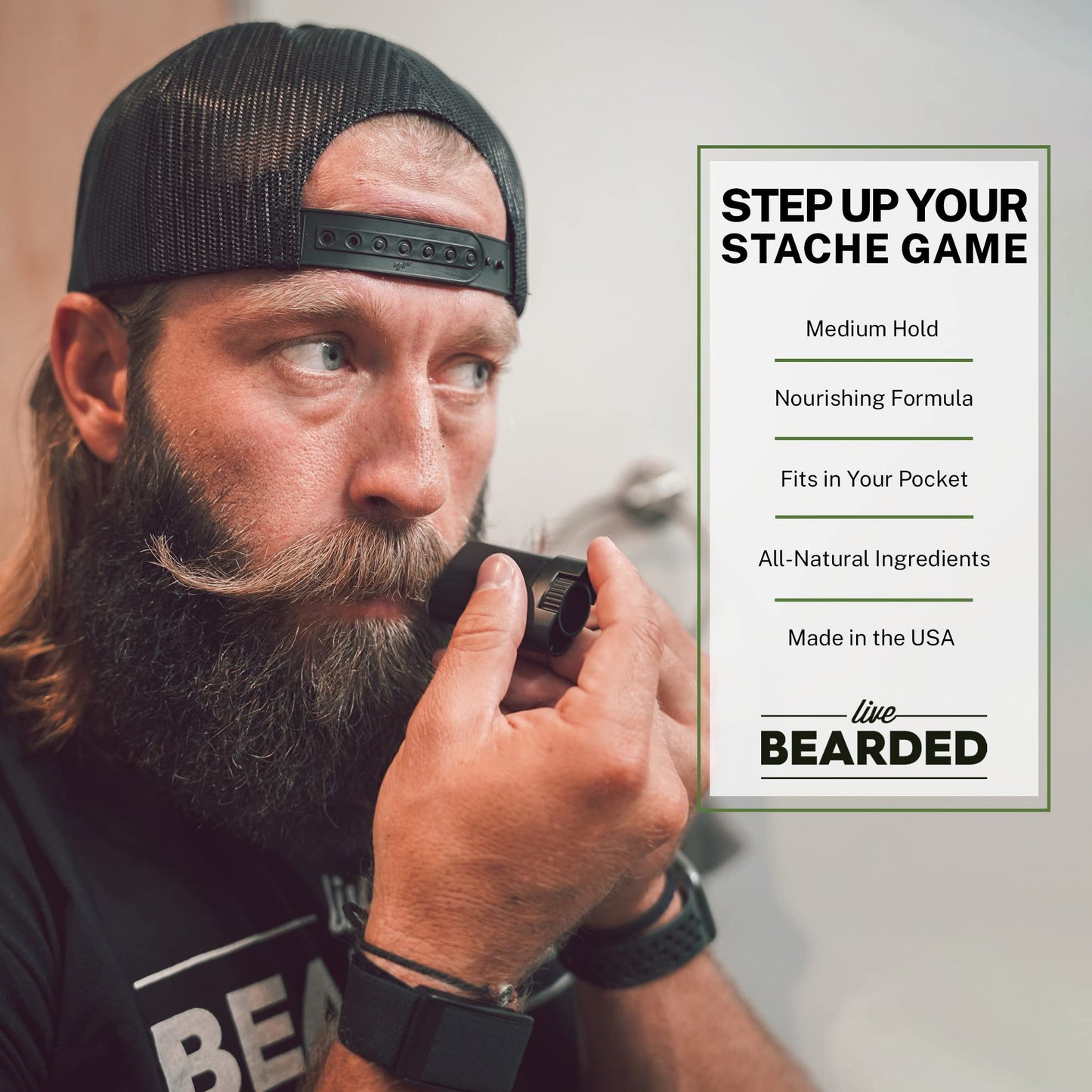 Live Bearded Mustache Wax Stick, 0.35 oz - Made in the USA with All-Natural Ingredients - Medium Hold Stache and Beard Styling for Men | Straight Up - Fragrance-Free