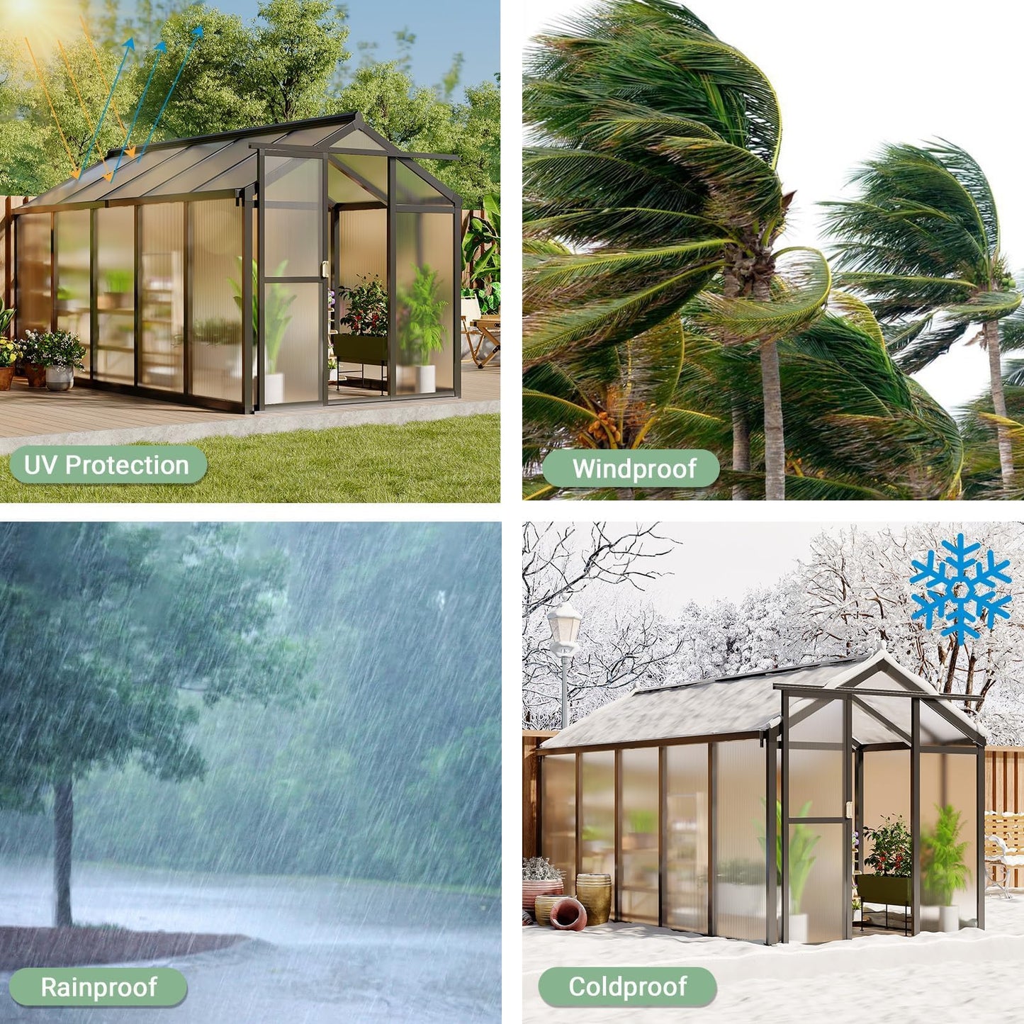 6X10FT Greenhouse, Aluminum Polycarbonate Green House, Green Houses for Outside with Sliding Doors, Outdoor Greenhouse with Ajustable Roof Vent, Withstands Bad Weather for Garden, or Backyard, Black