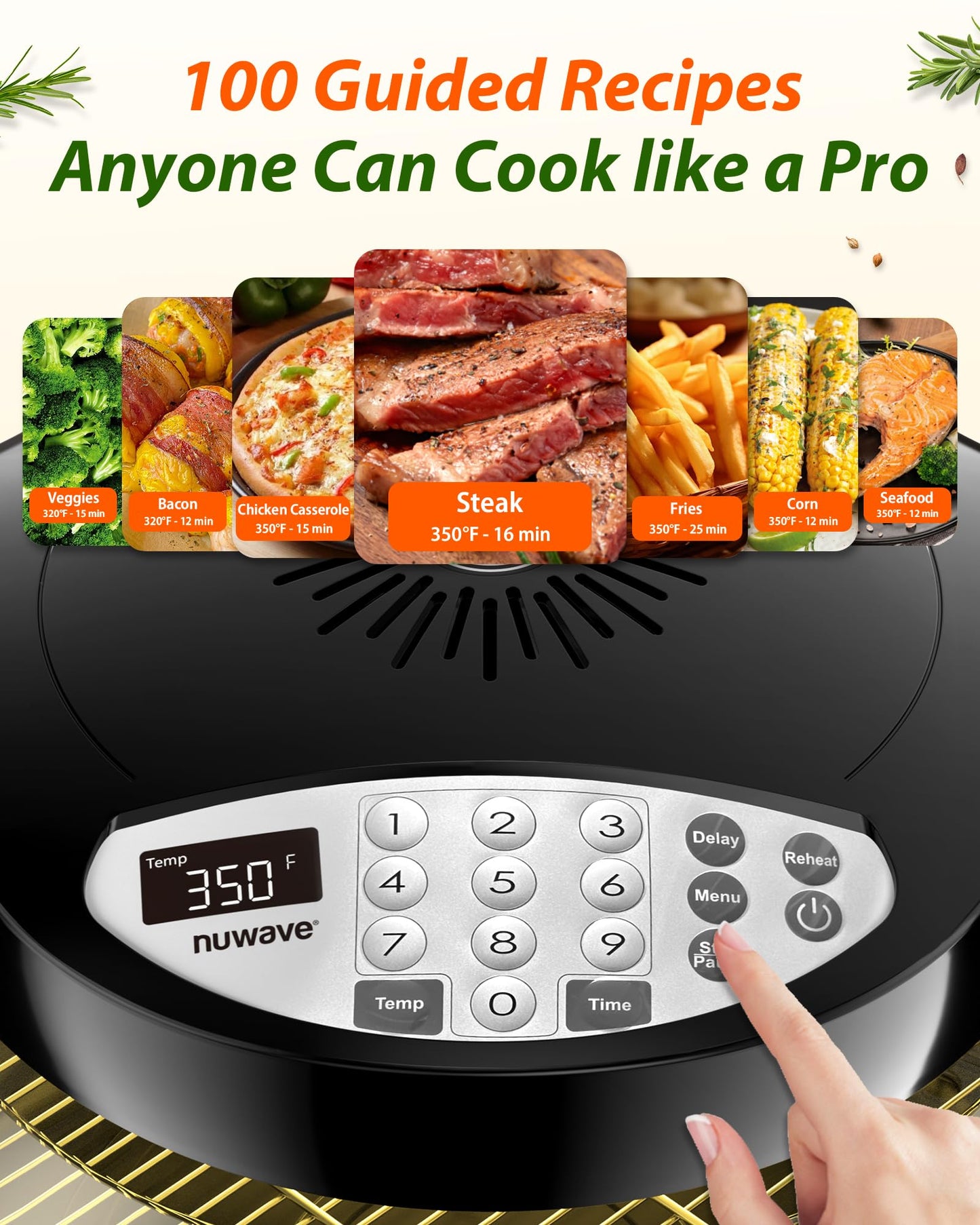 Nuwave Oven Pro Plus Air Fryer, Infra-Red Countertop, 2025 Advanced Convection, No Defrosting or Preheating, Cook Fresh or Frozen, Durable Power Dome, 100 Presets & 50 Memory, PFAS Free, Black