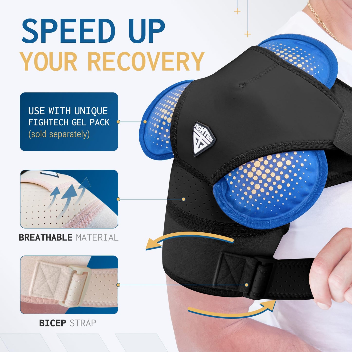 FIGHTECH Rotator Cuff Shoulder Brace for Men and Women - 4 Sizes - Shoulder Support - Pain Relief - Black - Medium/Large (Chest 35-48" Bicep 12-17"")"