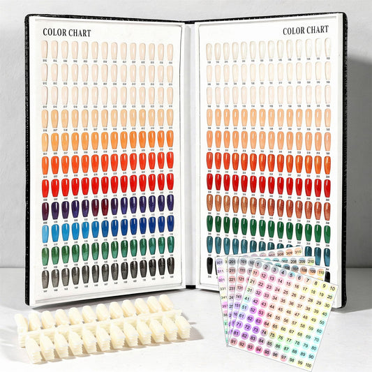 Professional 308 Nail Color Chart Book with 120 Pcs False Nails and 1-400 Number Labels, Gel Polish Display Card for Nail Art Salon Swatches and Practice Design, Black