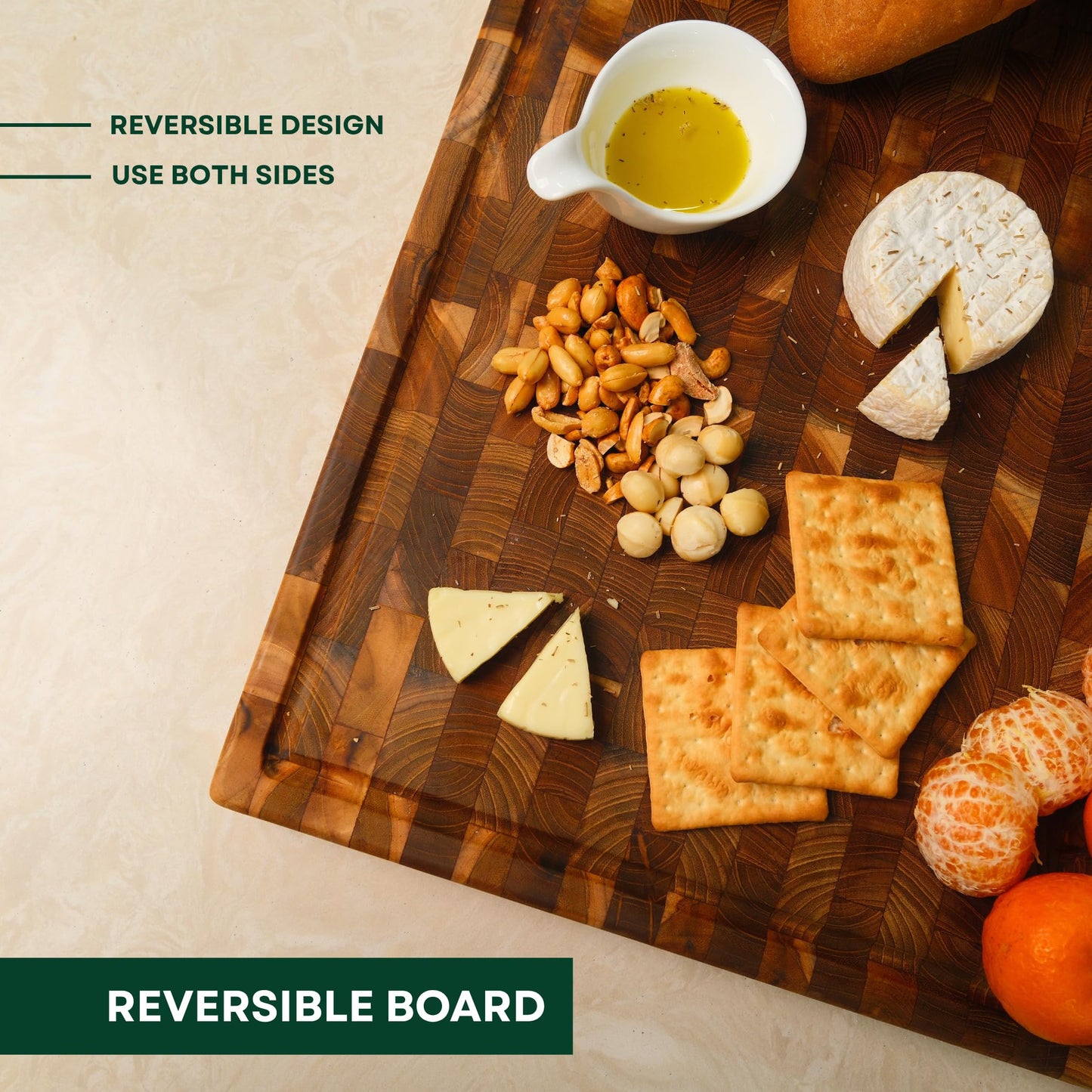 Teak End Grain Cutting Board (L: 18"x12") – 100% Solid Wood Butcher Block with Juice Groove – Knife Friendly, Self-Healing & Professional – Thick Wooden Grain Cutting Board for Meat, Cheese - Gift Box