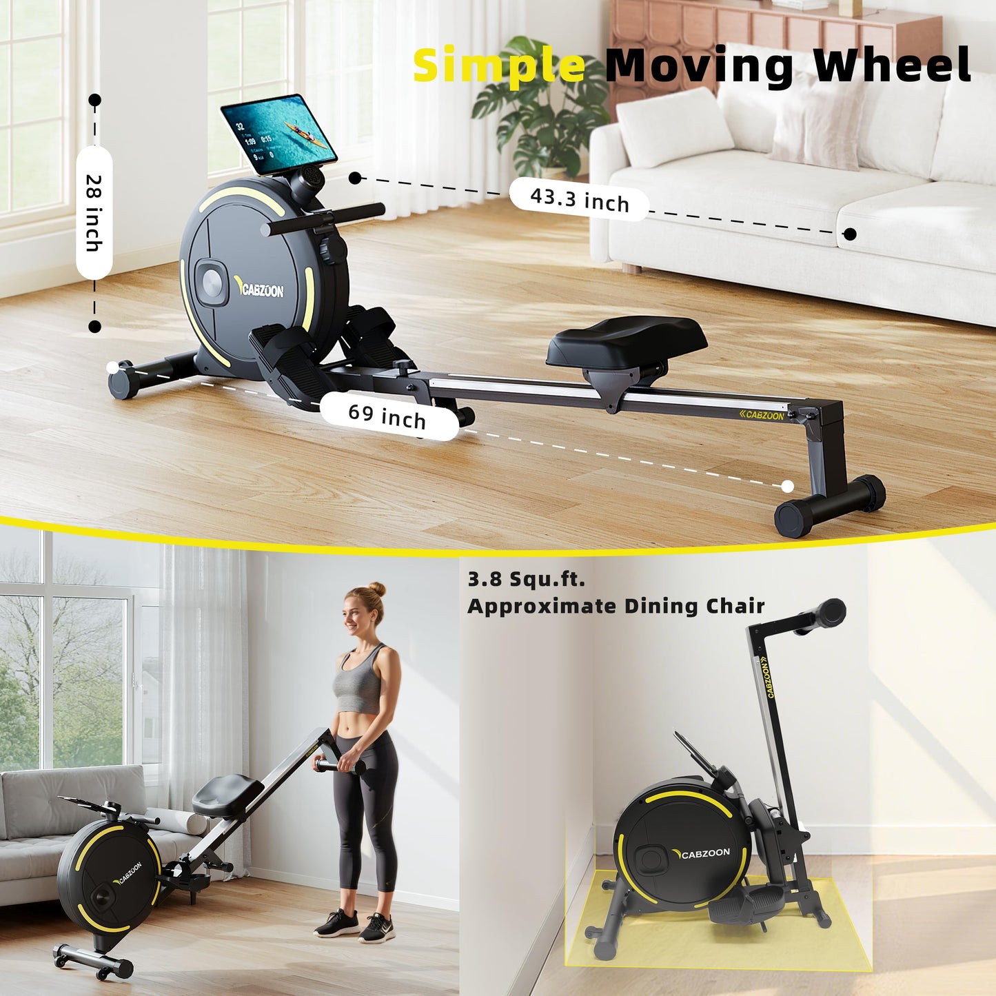 CABZOON Rowing Machines for Home，Magnetic Rowing Machine，Max 265lbs Weight Capacity, Quiet Rower with Tablet Holder，16 Levels of Resistance