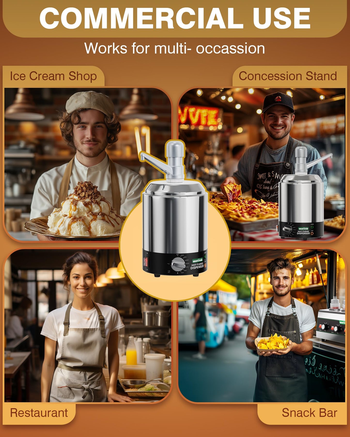 WantJoin Nacho Cheese Dispenser with Pump - 2.8QT Stainless Steel Warmer with 86-230°F Adjustable Temperature Control