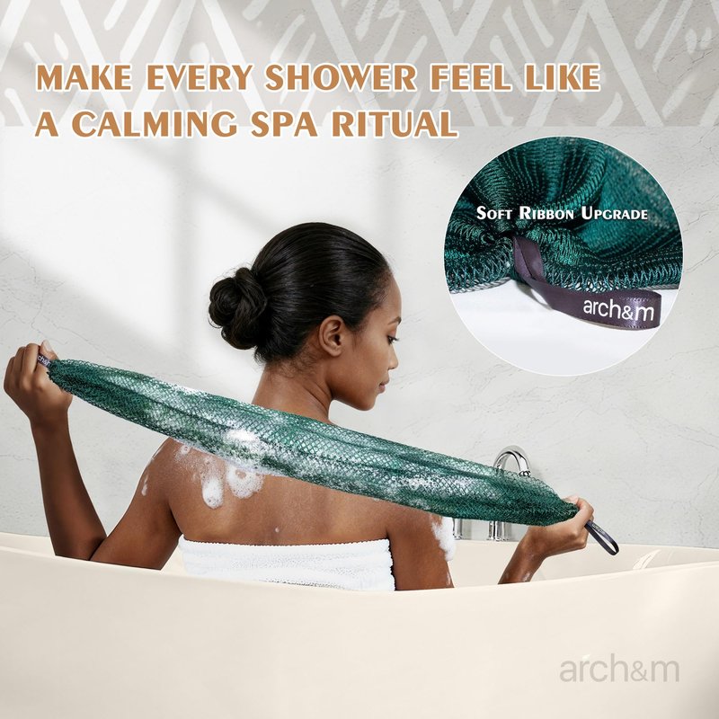 ARCH&M Afroscrub African Net Sponge - Authentic African Wash Cloths Exfoliating Body Sponges for Showering Daily Use Back Scrubber Exfoliator Shower Loofah for Body Bath Accessories Champagne