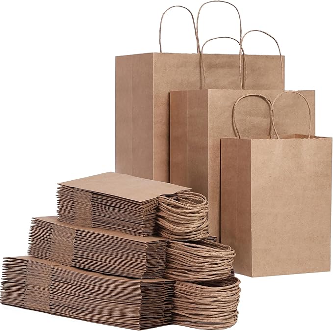 FACEBAG 90-Pack Brown Kraft Paper Bags with Handles Bulk, Assorted Sizes Gift Bagsï¼Groceryï¼Retailï¼Partyï¼Birthdayï¼Shoppingï¼Businessï¼Goodyï¼CraftMerchandise Take Out Sacks