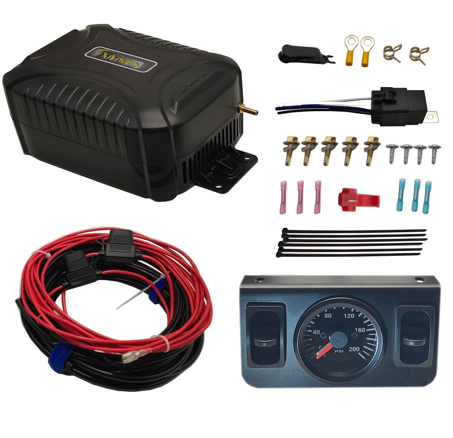 NYSUS in Cab Dual Air Gauge Control Kit, Air Compressor Kit for Air Spring Suspension with Paddle Valve Gauge and Air Fittings for Truck, Van