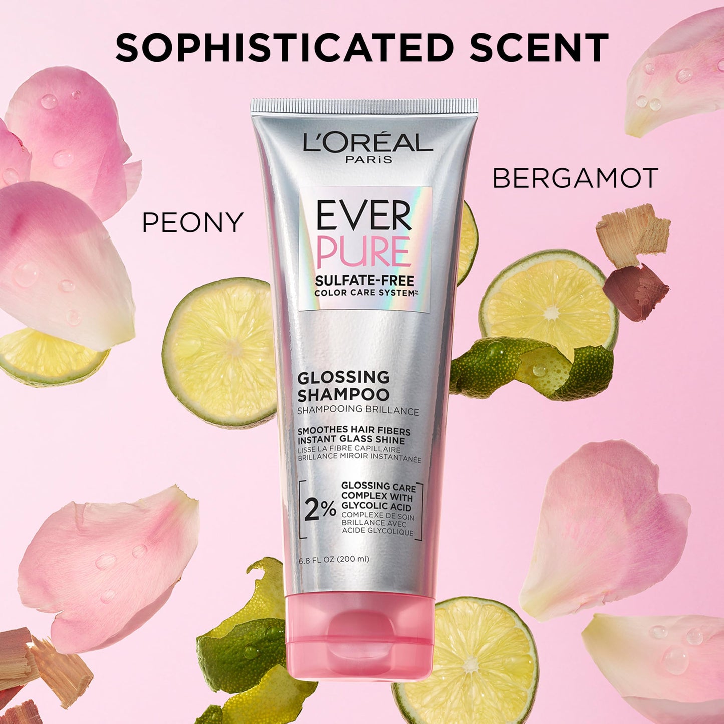 L'Oreal Paris Glossing Sulfate Free Shampoo and Conditioner Set with Glycolic Acid, Hair Care for Lasting Shine and Smoothness for Dull, Dry Hair, EverPure, 1 Kit