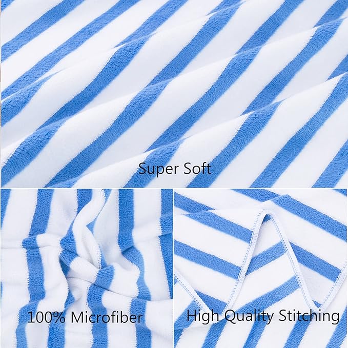 JML Beach Towels, Microfiber Bath Towel Set, 6 Pack, 30" x 60", Cabana Stripe, Absorbent, Quick Dry for Adults, Travel, Summer, Sport, Swimming, Pool, Yoga, Camping, Stripe Blue and White