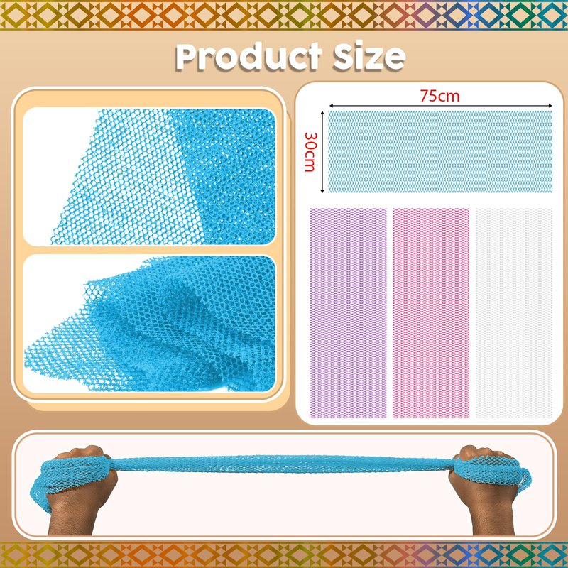 SpiralScgv African Bath Sponge 4 Pieces - Net Exfoliator for Glowing Skin, Long-Lasting Nylon Mesh Scrubber, Gentle Enough for Daily Use (White, Rose Red, Purple, Blue)