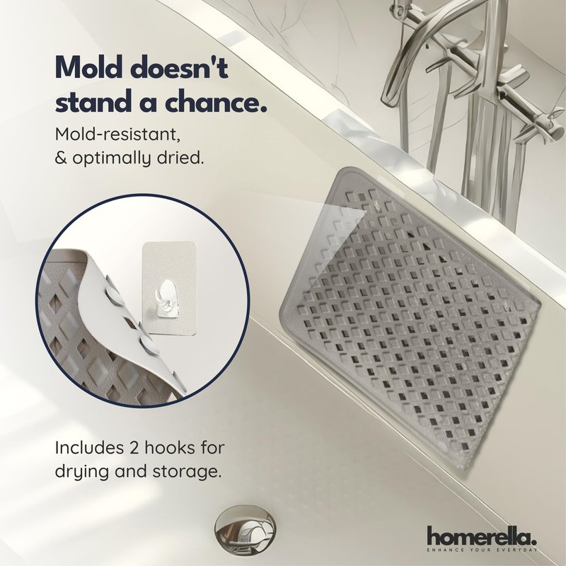 Bathtub Mat Non Slip 35x16 - homerella® Bath Mat Incl. Hooks for Drying, Extra Long, 100% BPA Free, Shower Mat Non Slip Anti Mold, Machine Washable, Shower Mats for Inside Shower Mildew Resistant