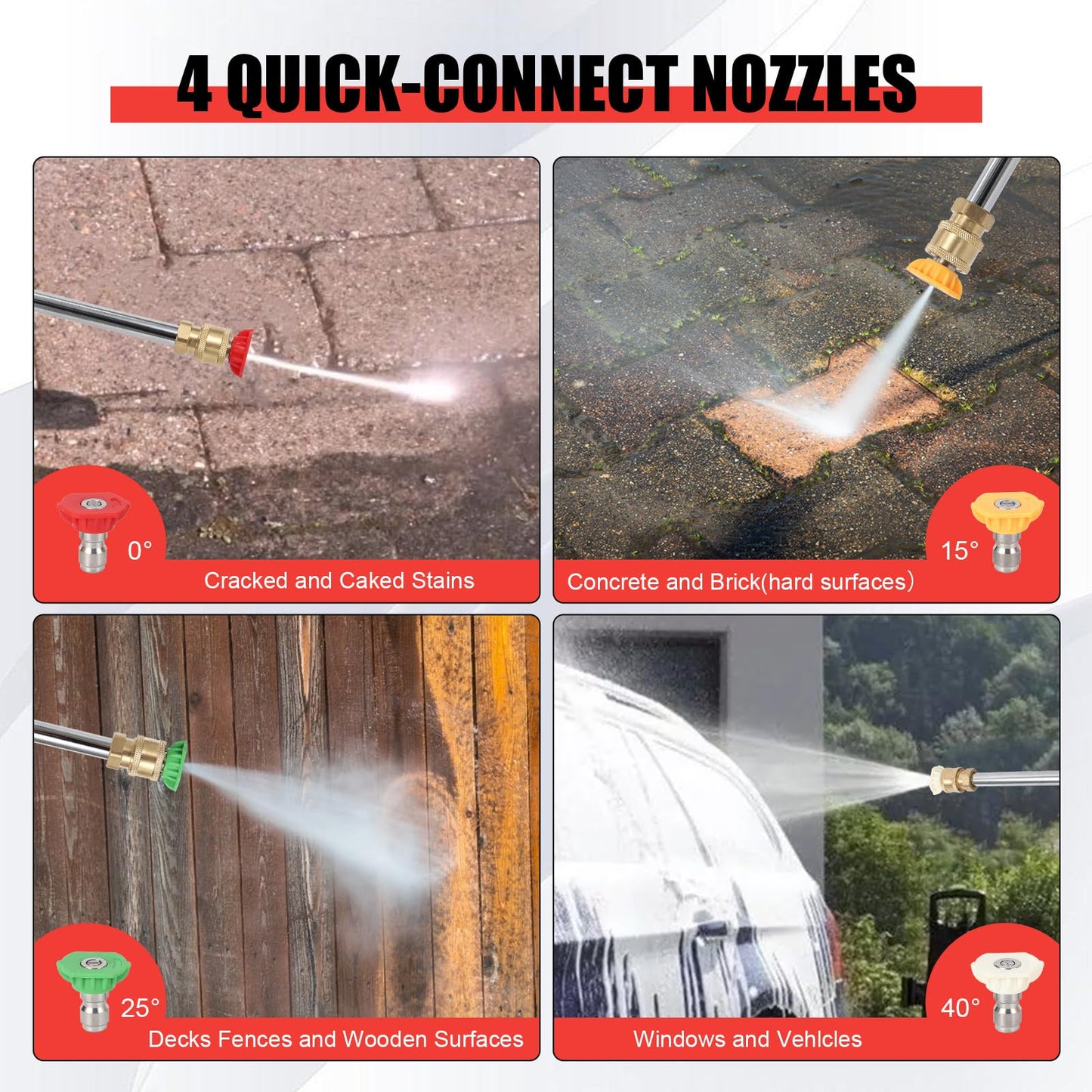 Gas Pressure Washer - 3600 PSI, 2.6 Max GPM, High Pressure Washer with 4 Quick Connect Nozzles & Soap Nozzle, Ideal for Cars, Fences, Driveways, Homes, Patios, and Furniture