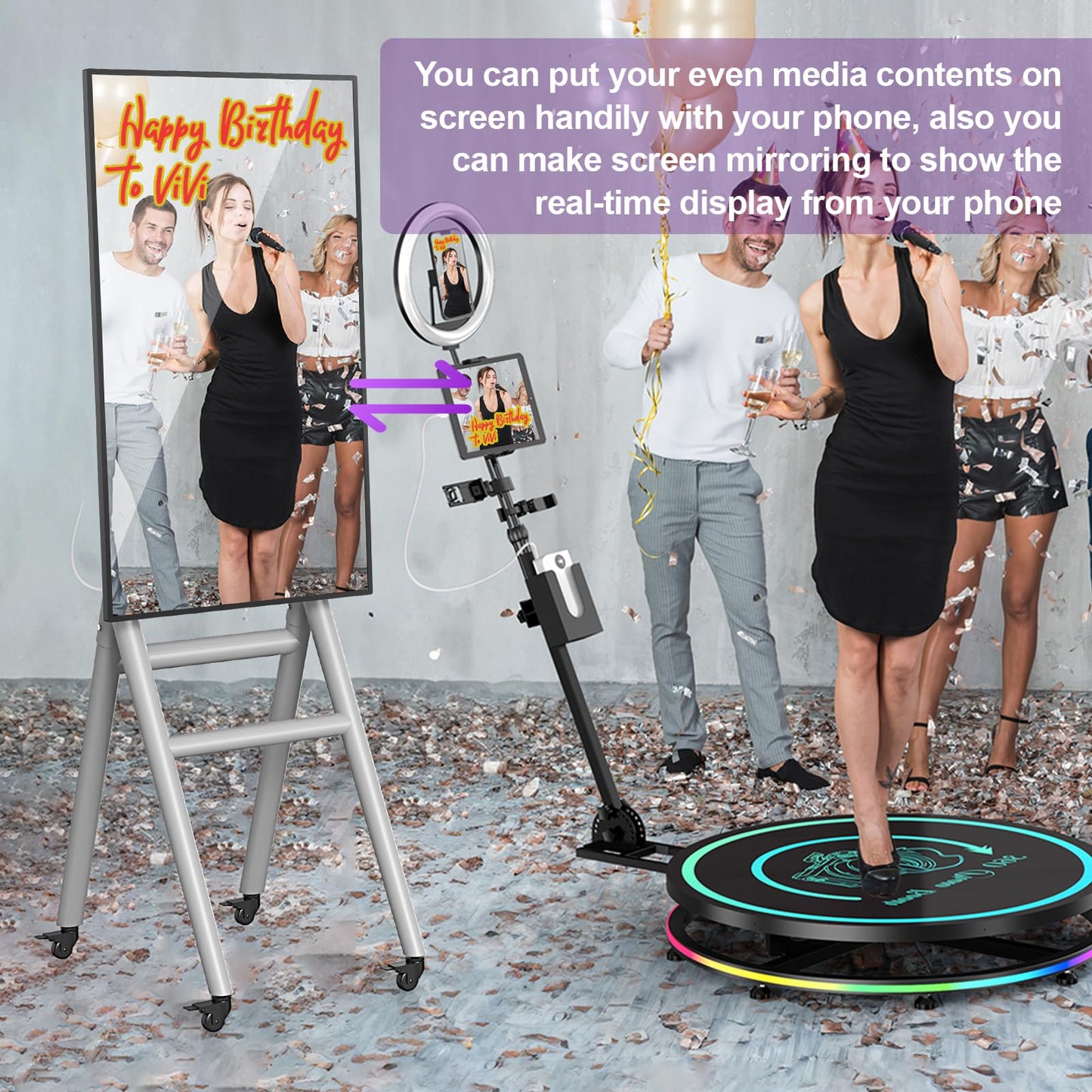 MWE Mobile Digital Signage Display 43in,Portable UHD Touchscreen Advertising Display Kiosk Poster App Publishing,Video Photo Booth Standby Series Screen Mirroring (NonTouch Screen, Metallic, 43in)
