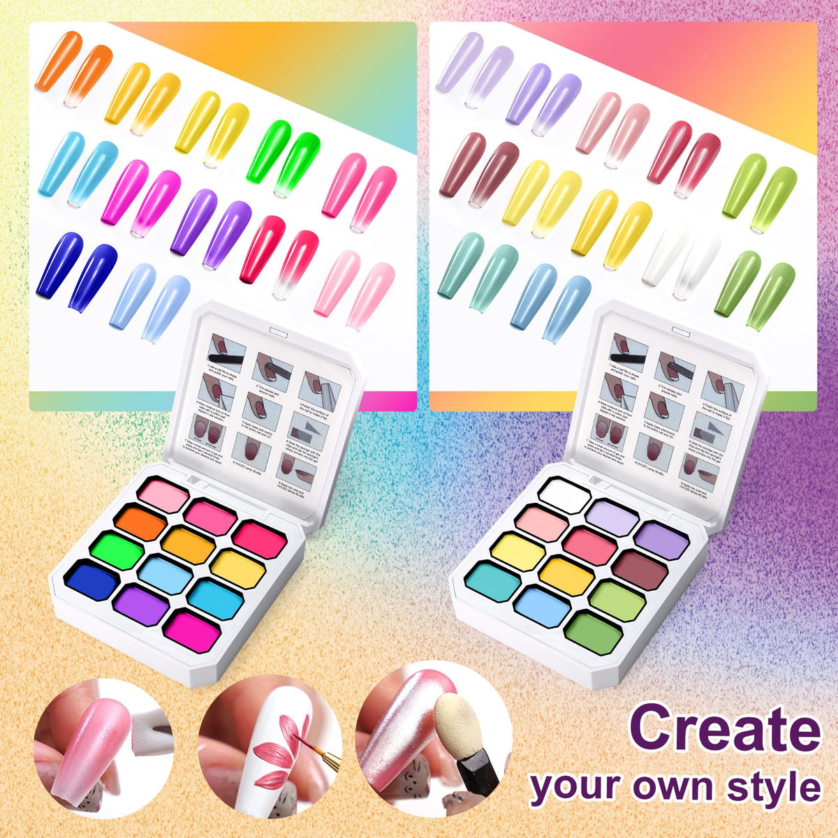 U-Shinein 24 Colors Gradient Nail Gel Palette Set, Hema ＆ TPO Free Bright Nude White Pink Blue Ombre Gel Nail for Pigment Painting Pat Nails Gel Kit, Perfect with Salon Pro DIY Home Nail Art
