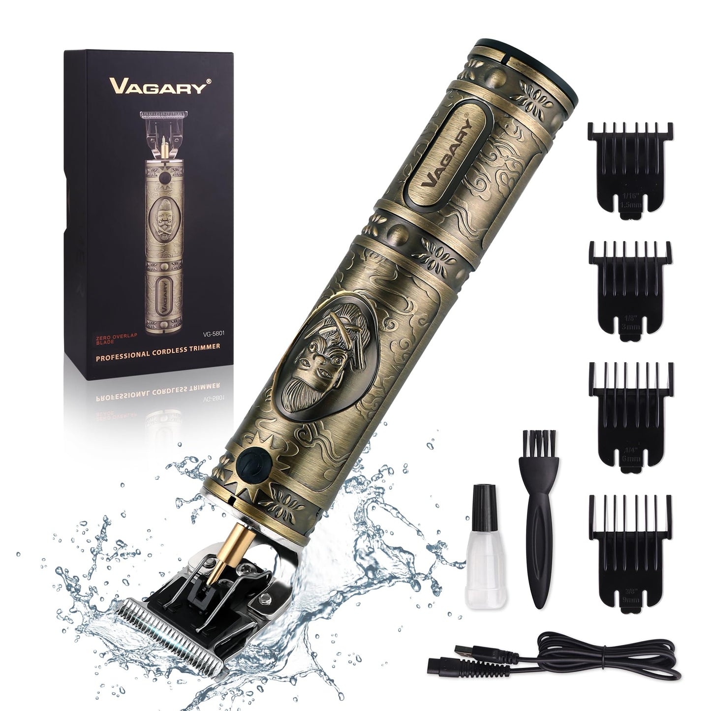 VAGARY Professional Electric Hair Clipper for Men,T Blade Beard Hair Trimmer,Clippers Cordless & Rechargeable Electric Shaver Haircut Clipper with Guide Combs,Home Barber Salon Set (Bronze)