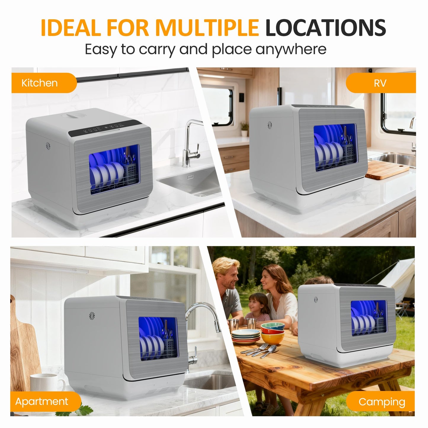 Sunvivi Portable Dishwasher with 152OZ Water Tank, 18" Countertop Dishwasher Machine fits up to 12" plates, Energy Star, 6 Preset Mode, 12H Delay Start, Small Dish Washer for Dorm RV&Apartment, White