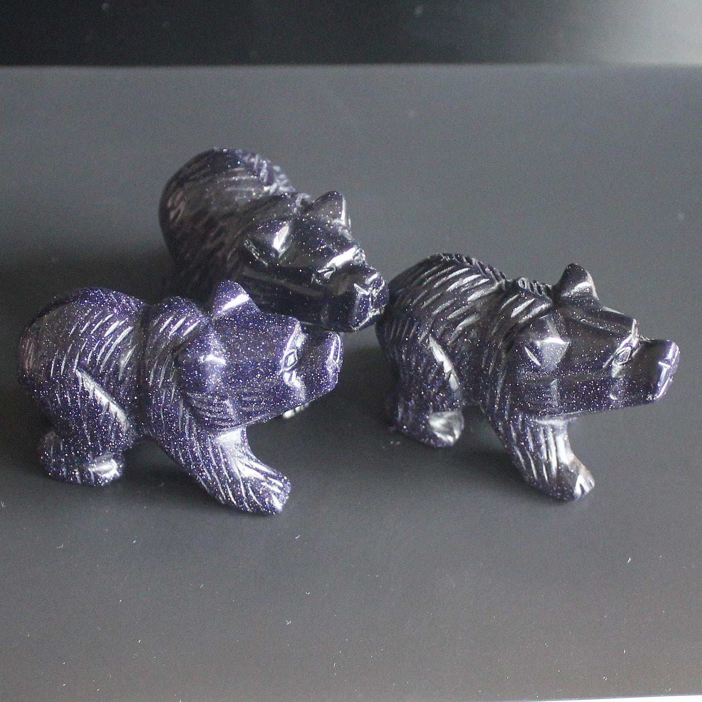 HLbshi Hand Carved Gemstone Crystal Bear Figurine Animal Statue Carving Office Home Decor Collections 2'' (Blue Goldstone)