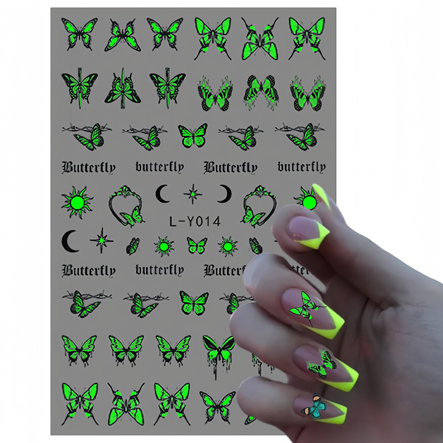 6 Sheets Luminous Butterfly Nail Art Stickers 3D Self-Adhesive Butterfly Nail Decals Holographic Butterflies Nail Art Supplies for Women Manicure Glow in The Dark Decoration Fluorescent Nail Decal