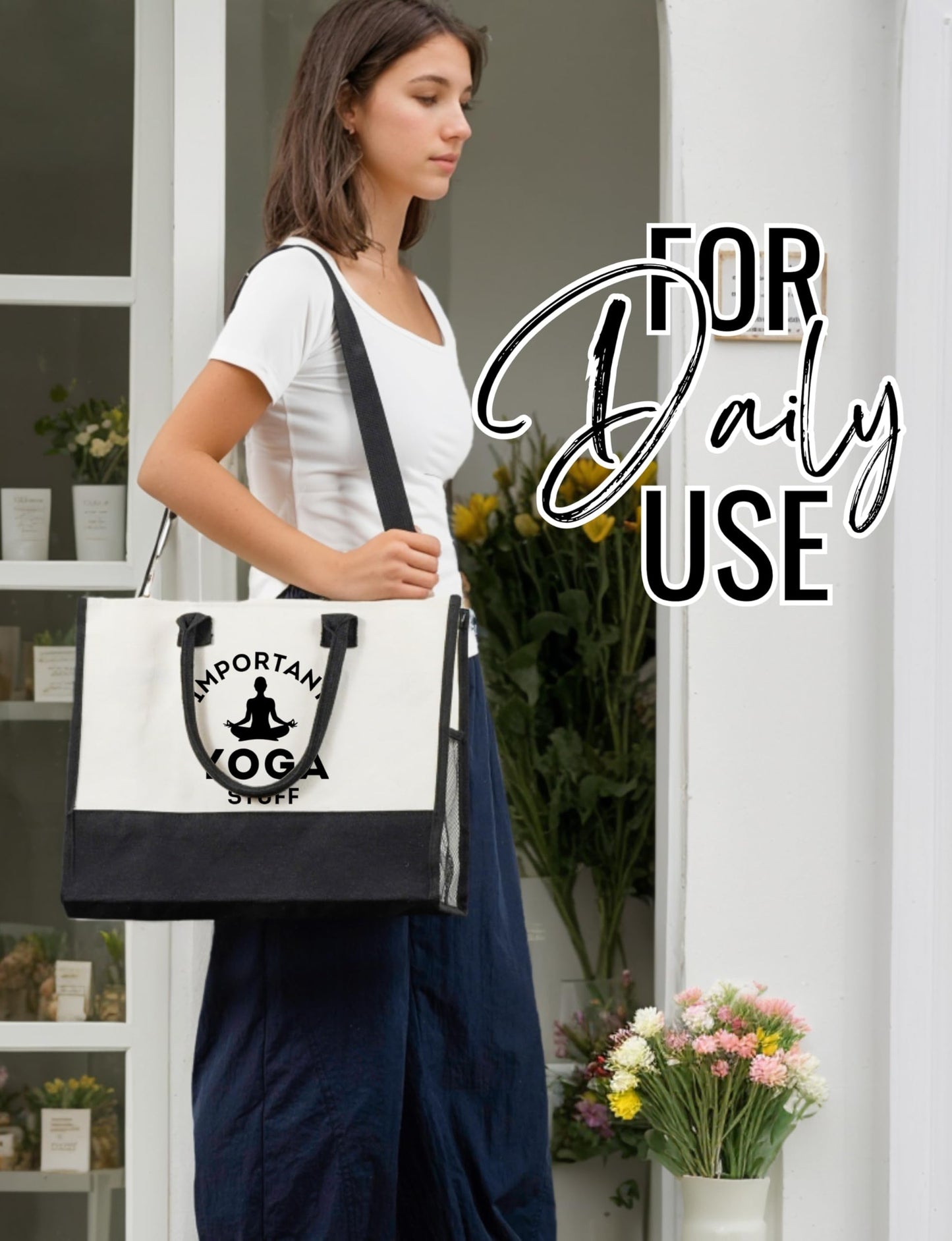 InnoBeta Yoga Gifts for Women, Yoga Instructor Gifts Tote Bag for Yoga Teacher with Top Zipper Closure and Shoulder Strap