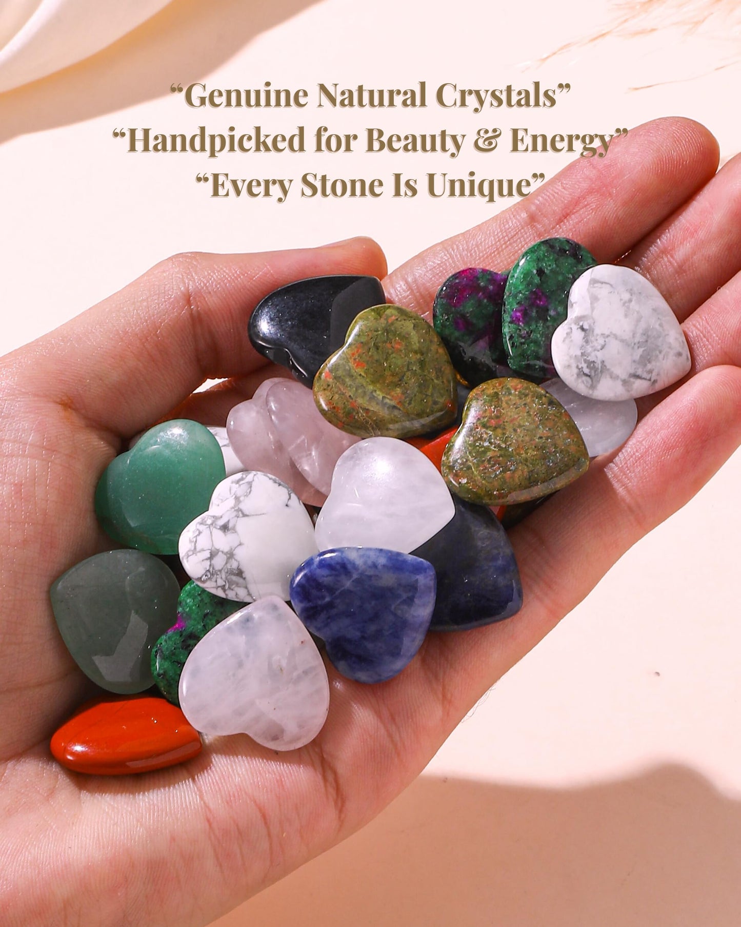 QianCannaor Pocket Hug Bulk Heart Stones - 30 Sets Natural Healing Gemstones with Greeting Cards - Bulk Valentines Day Gifts for Adults, Ladies, College Students, Friends - Thinking of You Anxiety Relief Keepsake