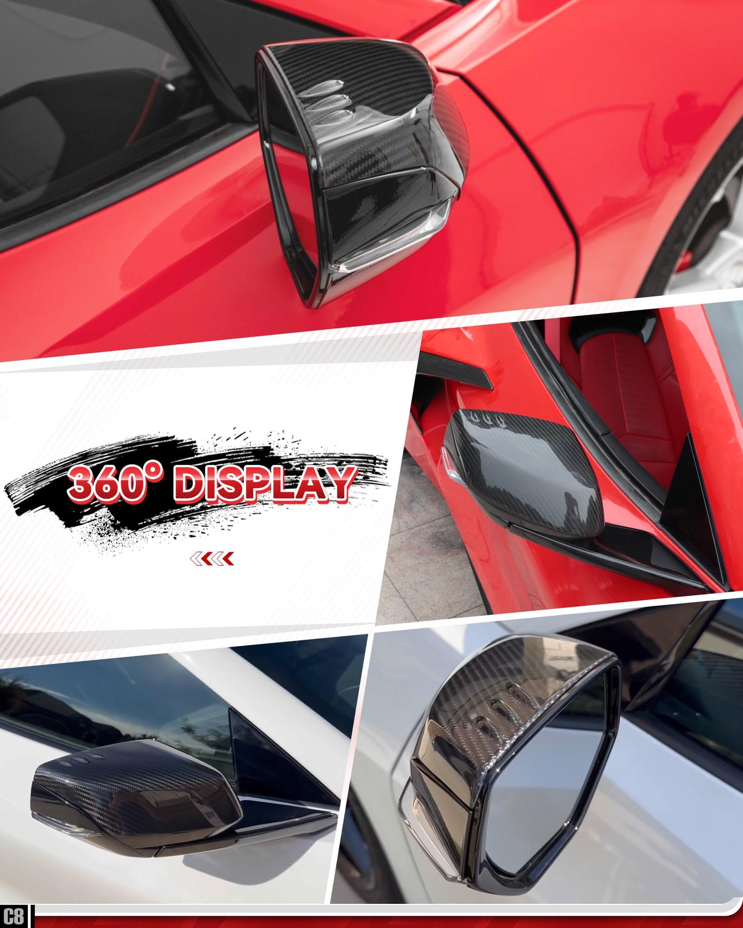 Etesan Carbon Fiber Mirror Covers Fit for Corvette C8 Z51 Z06 Stingray E-Ray 2020-2025, Real Carbon Fiber Rear view Mirror Guard Cover Trim 2PCS