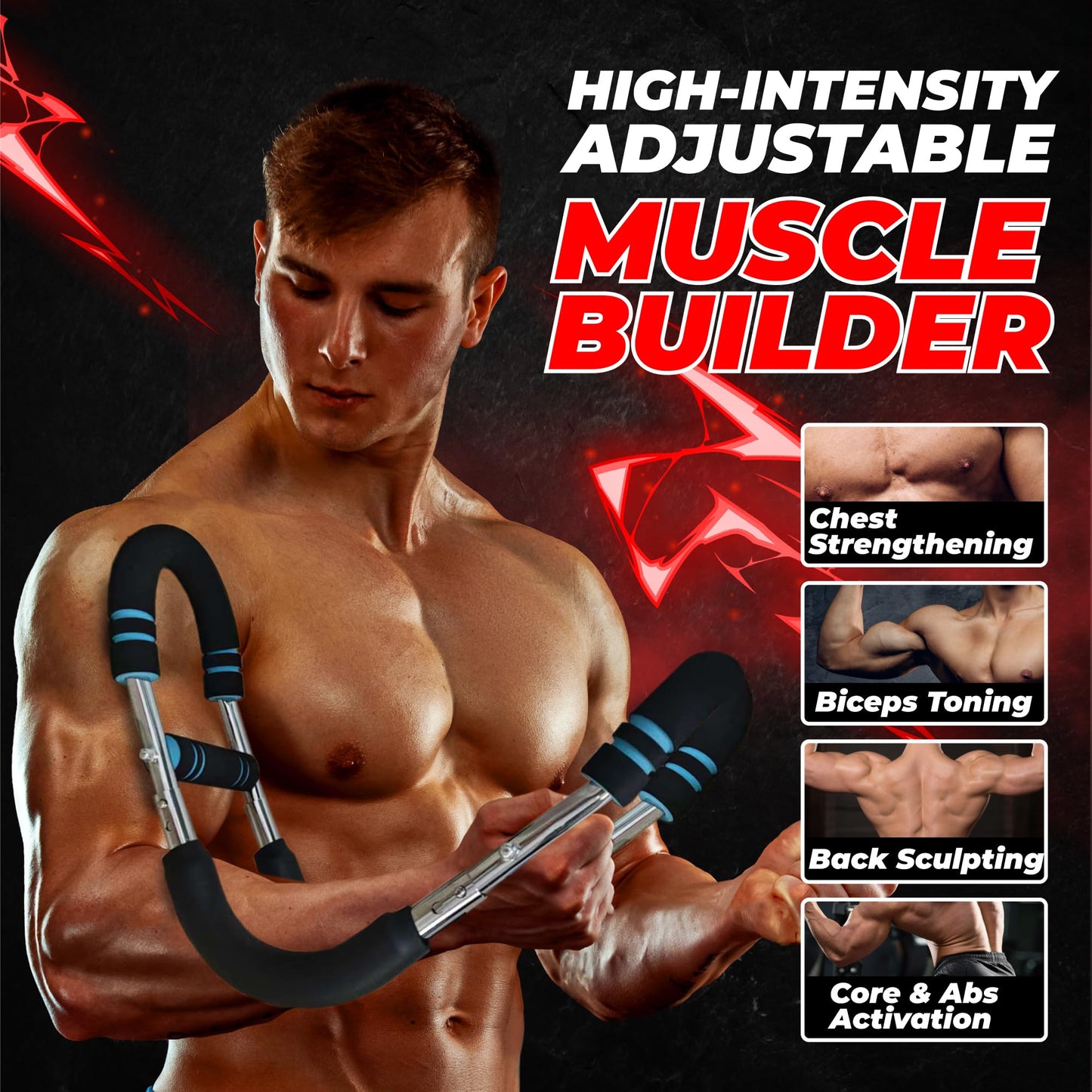 Twister Arm Trainer Chest Workout Equipment - 66-110lbs Adjustable Resistance Upper Body Muscle Strength Builder Clip Exerciser for Men - Home Gym Wrist Exercise Pectoral Strengthener Bar
