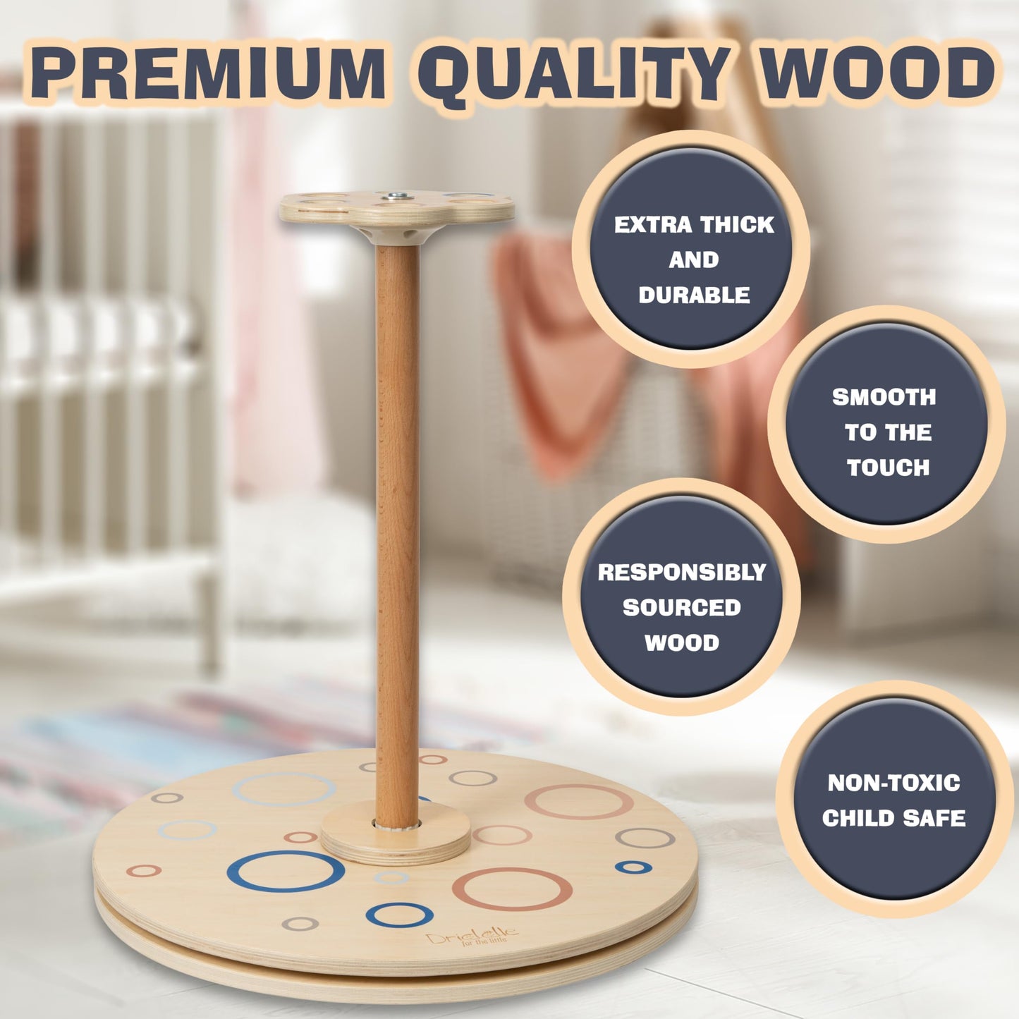 Driddle Wooden Stand and Spin Toy | Balance Board 360° Spinner Stand Toddler Toys Age 2, 3, 4, 5, Birthday for Boy Girl, 18 Months +, Kids Toy Indoor or Outdoor for 2 Year Old (Patent Pending)