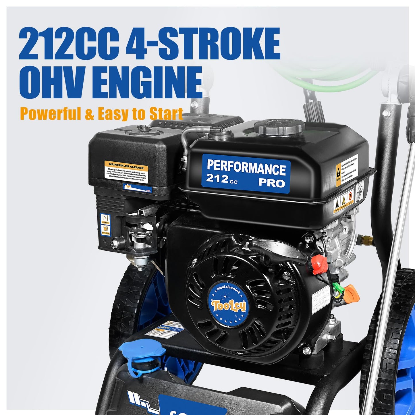 TOOLCY Gas Pressure Washer 3400 PSI & 2.8 GPM Max, High-Powered 212cc Engine, Enhanced Pump, 50FT Pressure Hose, Onboard Soap Tank, Foldable Handle, Kink-Less Swivel Spray Gun & 5 Nozzle Tips