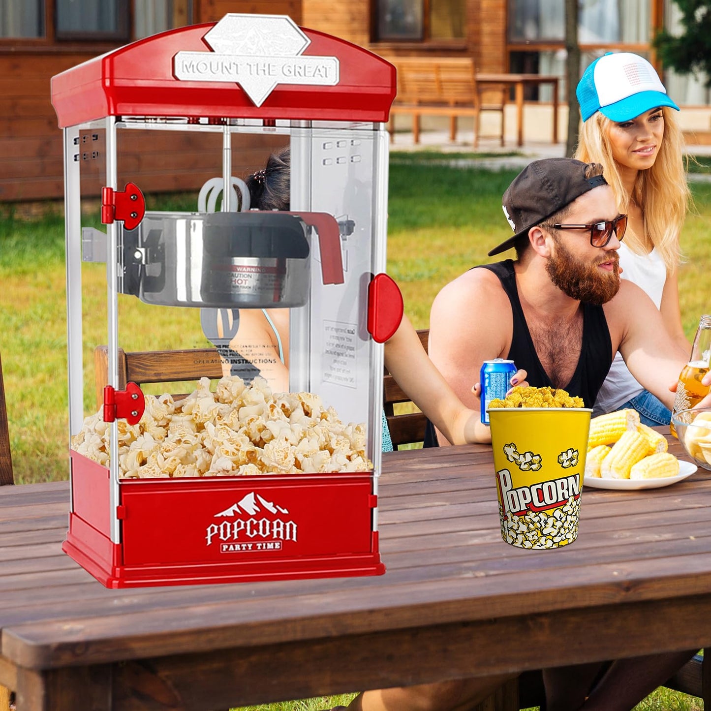 Nyddle Popcorn Machine with Cart, Wheels & 10 Oz Kettle Popcorn Maker, Movie Theater Popcorn Maker Machine, Home Theater Popcorn Popper Measuring 3 Plastic Spoons