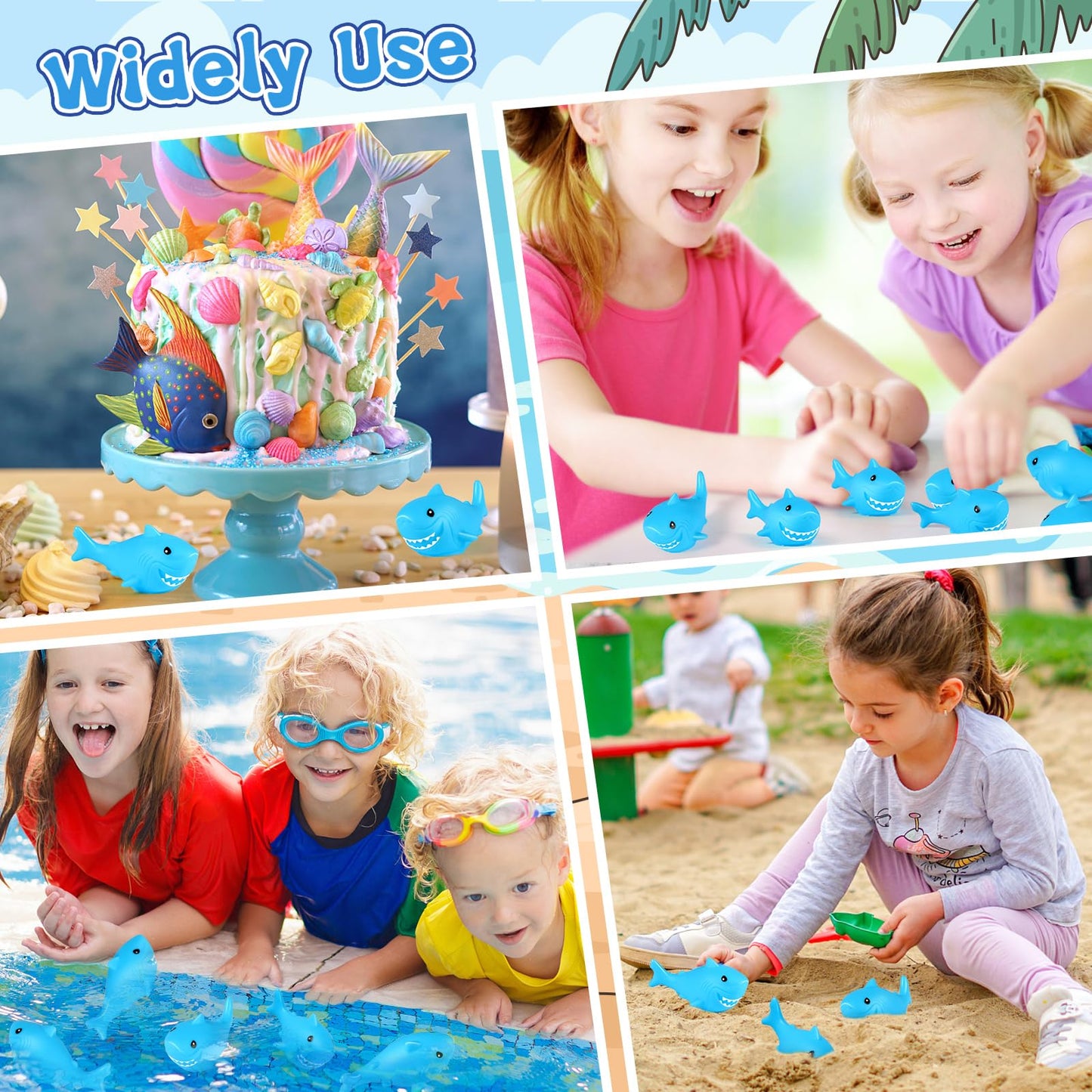 Mototo 60 Pieces Rubber Shark Toys Bulk, Cute Bath Squishy Toys Small Swimming Bathtub Pool Kids Play for Shark Week Themed Box Goodie Bags Treasure Hunt Carnival Cruise Birthday Party Favor, Blue