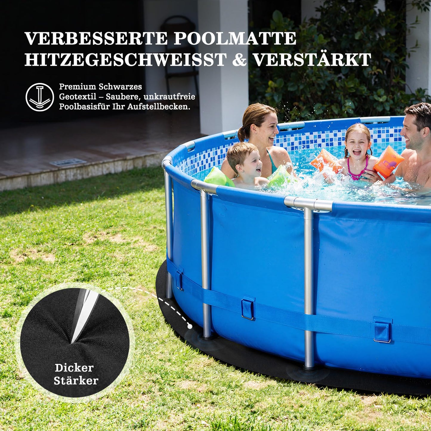 UIRWAY 15FT Round Pool Liner Pad, [2026 New 300G/M² Thicker Heavy Duty] Geotextile Under Pool Mat Padding for Above Ground Pools, Black Pool Floor Pad Prevent Punctures, Reinforced Cushion Protection