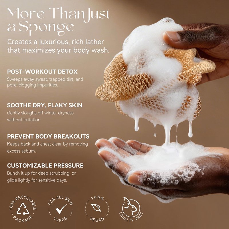 CORATED African Net Sponge with Knots Authentic, Shower Loofah Exfoliating Bath Sponge, Body Scrubber for Women and Men Daily Use Body Care, Travel Portable, Durable Bath Accessories for Bathroom