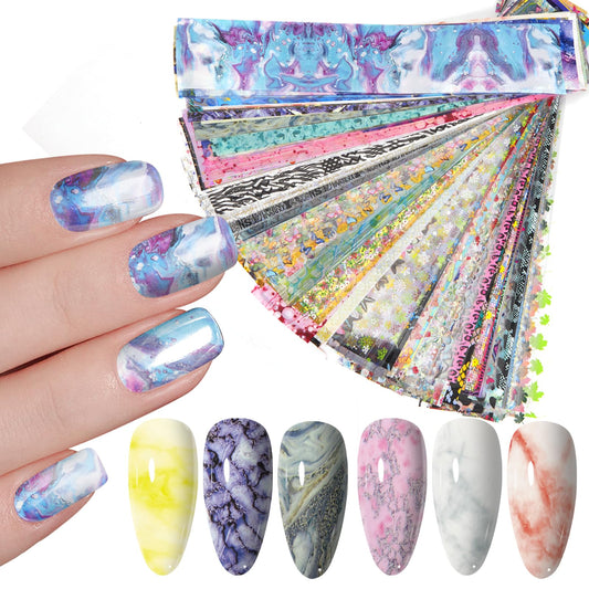 DANNEASY 300 Sheets Nail Art Foil Transfer, Starry Sky Star Nail Foil Wraps, Marble, Metallic, Butterfly, Flower Nails Stickers Design Holographic Nail Foils Decoration for Women Nails Supplies